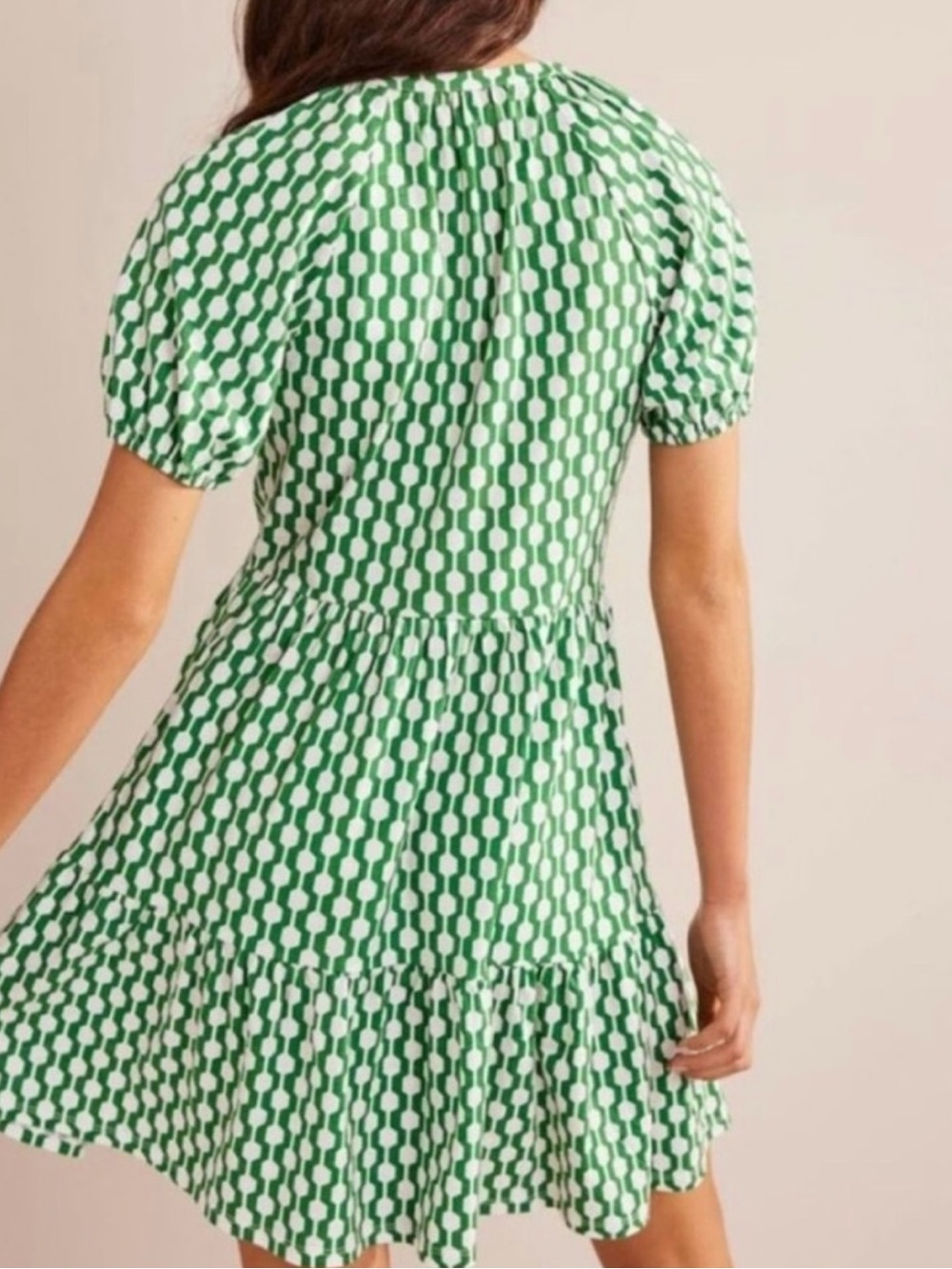 Boden Geo Azure Jersey Mini Dress Green White Tassel Size US 2R - Picture 4 of 11